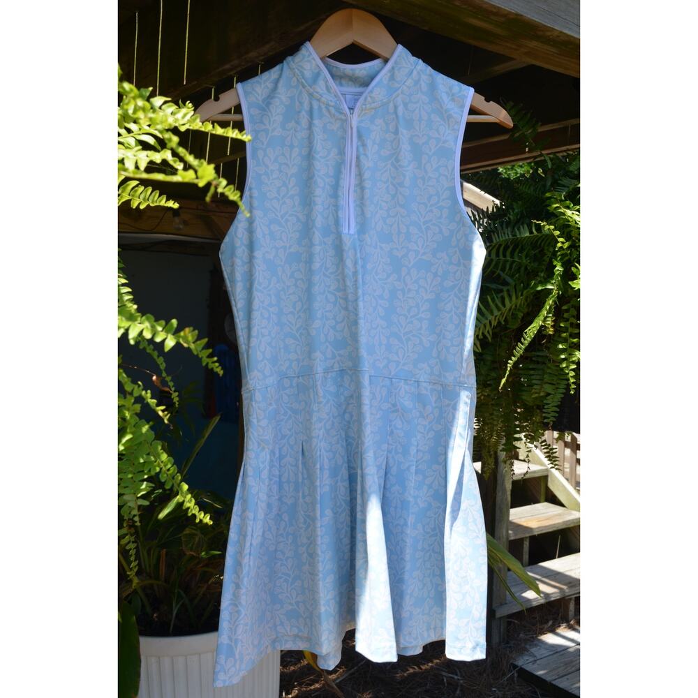 Sigrid Olsen Golf Dress Medium Lt Blue Tenniscore Preppy Qtr Zip Athletic Dress